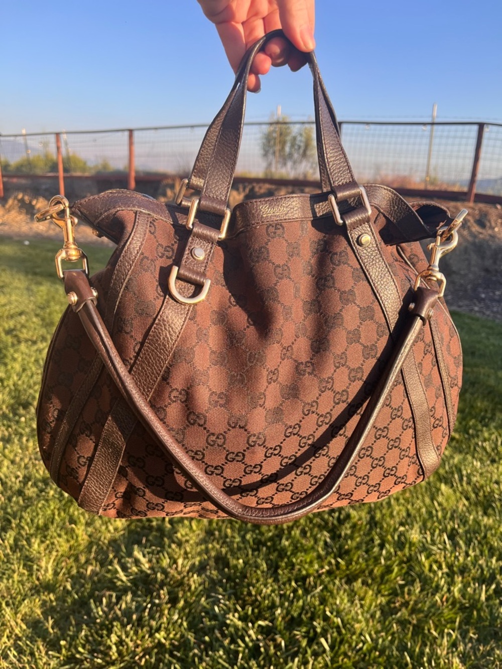 Authentic Gucci Brown GG Canvas Shoulder Satchel